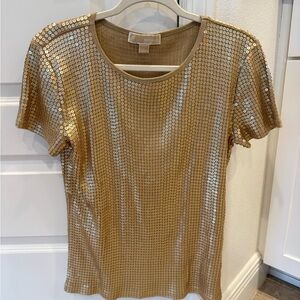 Michael Kors Gold Sequin Short Sleeve Tee L old money, glam, business casual